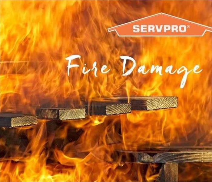 SERVPRO logo with active fire damage occuring.