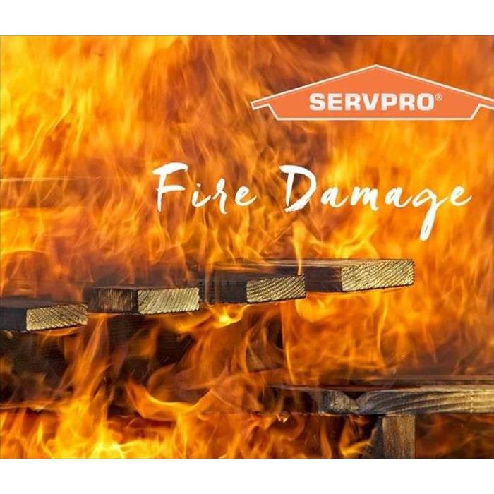 Fire damage with SERVPRO logo.