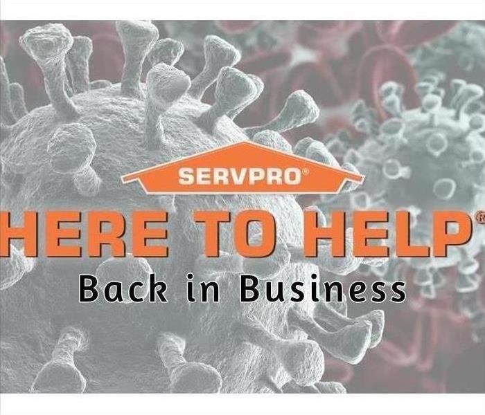 SERVPRO logo with virus cells in the backround.